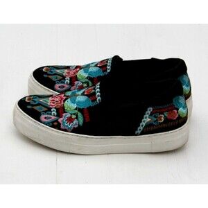 Johnny Was Vinny Butterfly Black Embroidered Slip On Loafers US 8.5 EU 39 READ